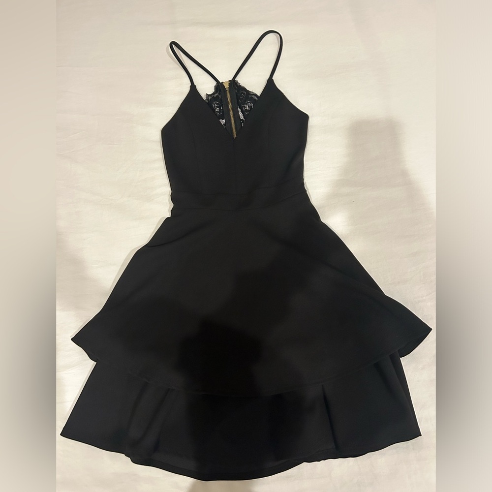 Black Lace Mini Dress with Ruffles